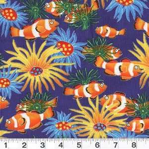  45 Wide Clowning Around Fish Royal Blue Fabric By The 