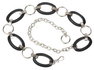 One Size Fits All Leather covered Oval with Metal Circle Chain Belt 