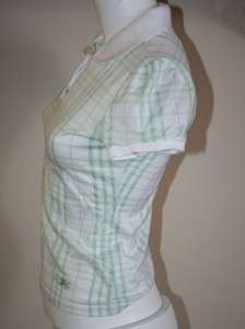 BURBERRY of LONDON White/Green GOLF Polo Button Front Shirt SMALL 
