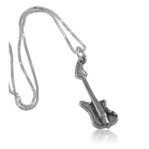 Rockin 925 Sterling Silver Electric Guitar Pendant Necklace with 