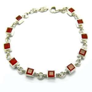 Franki Baker Square Cut Red Onyx and Sterling Silver Bracelet (7.5)