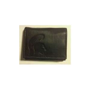    Spartan Black Leather Embossed Trifold Wallet 