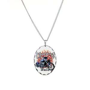  Necklace Oval Charm Choppers Rule Flaming Motorcycle and 