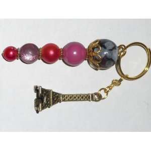    Handcrafted Bead Key Fob   Red/Gold*/Eiffel Tower 