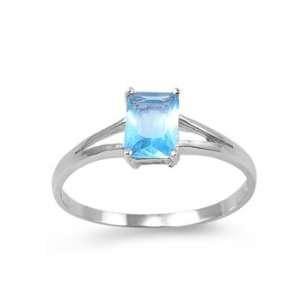 Sterling Silver Baby Ring with Rectangle Faceted Aquamarine in Prong 