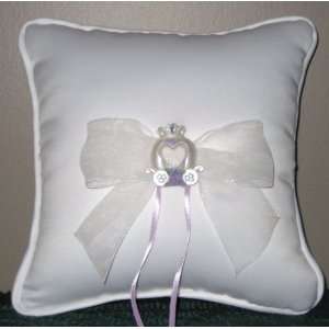  Cinderella Coach Ring Pillow with Lavender Accents, White 