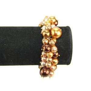  Amber Autumn Frost Pearl Bead Cluster Elastic Bracelet 