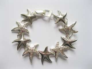 Nautical Sea Beach Silver Starfish Crystal Bracelet  