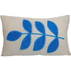  Decorative Flora Leaf Embroidery Throw Pillow 20X12 Blue 