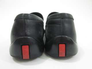 AUTH PRADA Black Leather Flats Loafers Slides Sz 6.5  