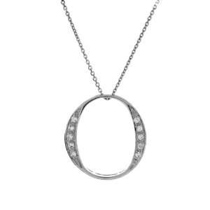   Silver 925 Oval Diamon Accent Big Letter O Necklace 24mm: Jewelry