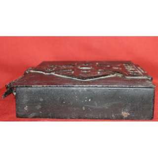 Antique Handcrafted Heavy Iron Book Bible Case Box With Cross  