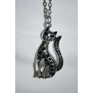Animal Cat Necklace, 20 Adjusterable Chain, 2 H, Silver Tone, Kitty 