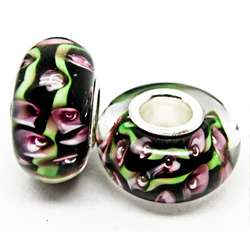   Glass Black/Green/Pink Flower Charm Beads (Set of 2)  Overstock