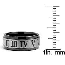   Mens Black Roman Numeral Laser Etched Ring (9 mm)  