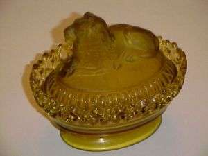 IMPERIAL FROSTED AMBER LION/ LACY BASE CVRD ANIMAL DISH  
