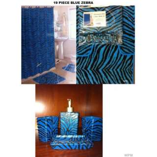   Bath Accessory Set animal blue zebra print bathroom rug shower curtain