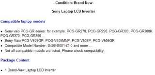 Sony Vaio PCG GR laptop LCD screen backlight inverter  