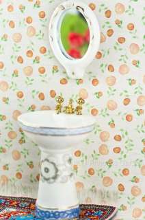 Dollhouse Miniature Bathroom Vintage Sink Basin Mirror  