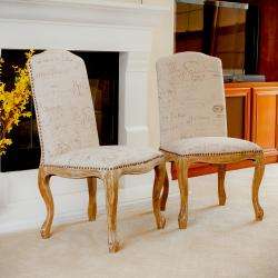 Studded Beige Script Fabric Dining Chairs (Set of 2)  