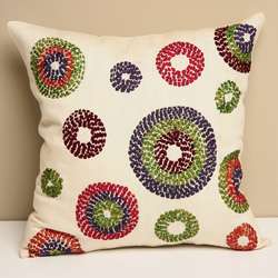    stitched Circles 16x16 Cream Silk Decorative Pillow Cover (India