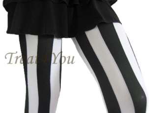 Brand New Black & White Vertical Striped Leggings Footless Tights