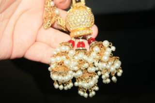 Vintage Elaborate Sig Cadoro Pave RS Accents, Red Glass, Pearls 