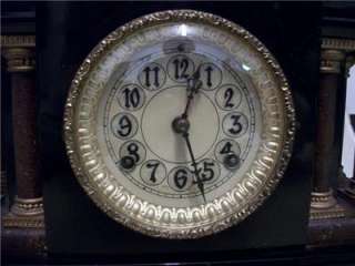 New Haven Woodbridge Black Pillar Mantle Clock circa 1890  