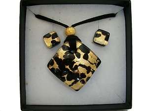 BLACK GOLD AUTHENTIC VENETIAN MURANO GLASS NECKLACE EARRINGS JEWELRY 
