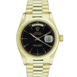 Pre owned Rolex 18k Gold President Mens Black Dial Watch  Overstock 