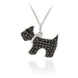 Sterling Silver Black Diamond Accent Dog Necklace  