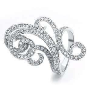   Jewelry Art Deco Swirl CZ Fashion Cocktail Ring   Size 5: Jewelry