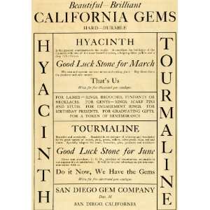  1907 Ad San Diego Gem Hyacinth Jewelry Stone Tourmaline 