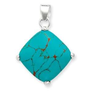  Sterling Silver Square Turquoise Pendant Jewelry
