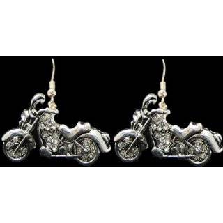  Silver Toned Motorcycle Pendant and Earrings Set: Jewelry