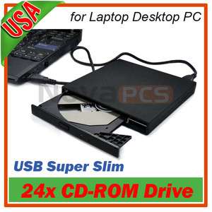   External Portable USB 24x CD ROM Black Drive For Laptop Desktop PC