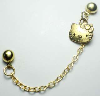   KITTY GENUINE BRASS DOUBLE STUD GOLD PLATED CHAIN EARRINGS  