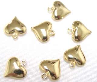 10 GOLD PLATED PUFFY HEART CHARM BEADS  