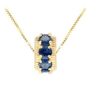  14K Yellow Gold StacK able Birthstone Roundel Pendant Blue 