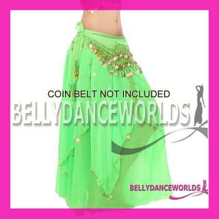 BELLY DANCE COSTUME TRIBAL GOLD COIN CHIFFON SKIRT 7CLR  