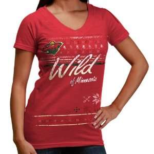 NHL Reebok Minnesota Wild Ladies Fair Isle Tri Blend V Neck T Shirt 
