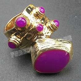   gold plated armor enamel chunky knuckle cocktail party finger ring R49