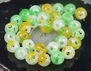 13mm Carved Green Yellow Jade Ball Beads 15  