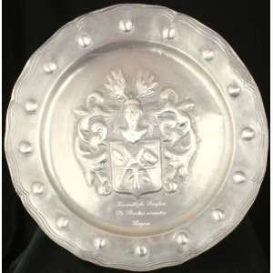  Large Vintage Pewter Plate Charger Coat of Arms Knight 