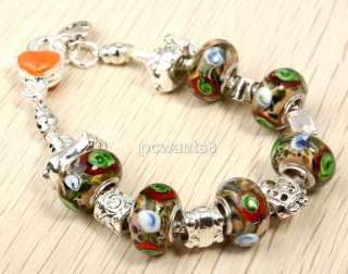 lampwork glass beads & hippo bird charms European silver plated 