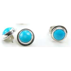  Sleeping Beauty Blue Turquoise Ring & Stud Earrings Set, Size 5 Ring 
