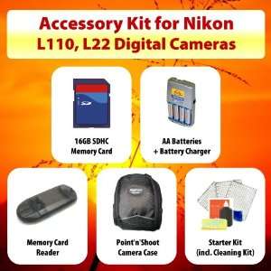  Point n Shoot Accessory KIT for Nikon L110, L22 including 