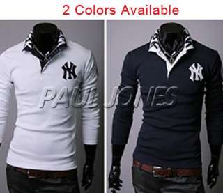 Mens Casual NY Embroidery Polo T Shirt 2 Colors Sweatshirt Black/White 