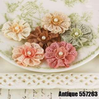 Prima Marketing~MANETTE Fabric FLOWERS Pearls~Scrapbook Cards OPTIONS 