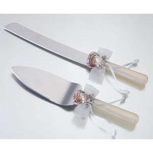  Ivory Seashell Knife and Cake Server Set